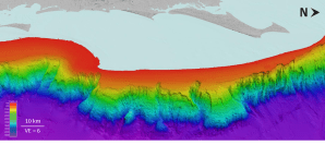 Submarine landslides and canyons on the continental slope offshore the east coast of Australia