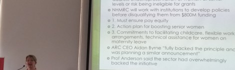 Prof Jenny Martin giving her talk for "Women at Sydney" on March 2015. Teh slides shows new policies by NHRMC