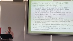 Prof Jenny Martin giving her talk for "Women at Sydney" on March 2015. Teh slides shows new policies by NHRMC