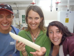 The team with a nice peice of core through a Platygyra (Brain) coral