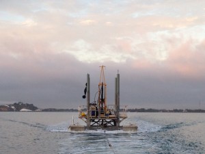 Drill rig being towed from Gladstone (Photo: T. Graham)