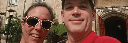 Jody and Ana in front of Madsen, Sydney Uni