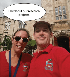 Jody and Ana in front of Madsen, Sydney Uni